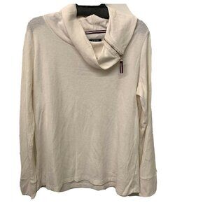 IZOD Womens Ivory Cowl Neck Zipper Neck Detail Pullover Sweater